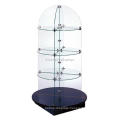 Custom Rotating Shopping Mall Floor Standing Black Wood Base 4-Tier Retail Glass Shoes Display Rack